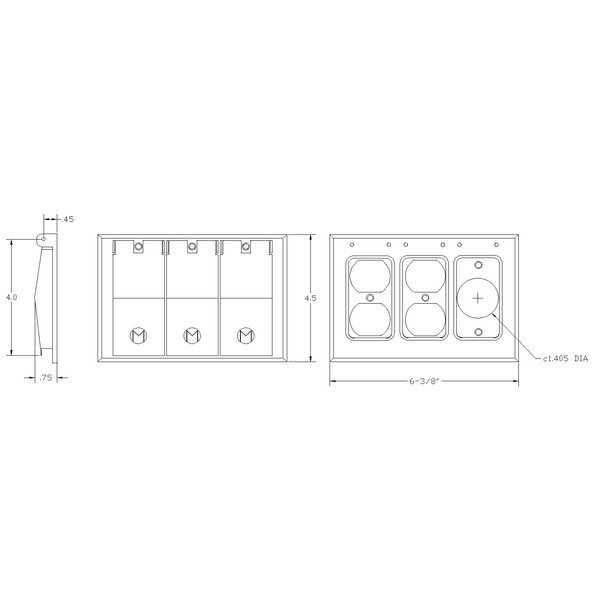 Mulberry Electrical Box Cover, 3 Gang, Rectangular, Aluminum, Duplex Receptacle 30466